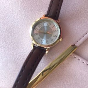 Brown and gold watch